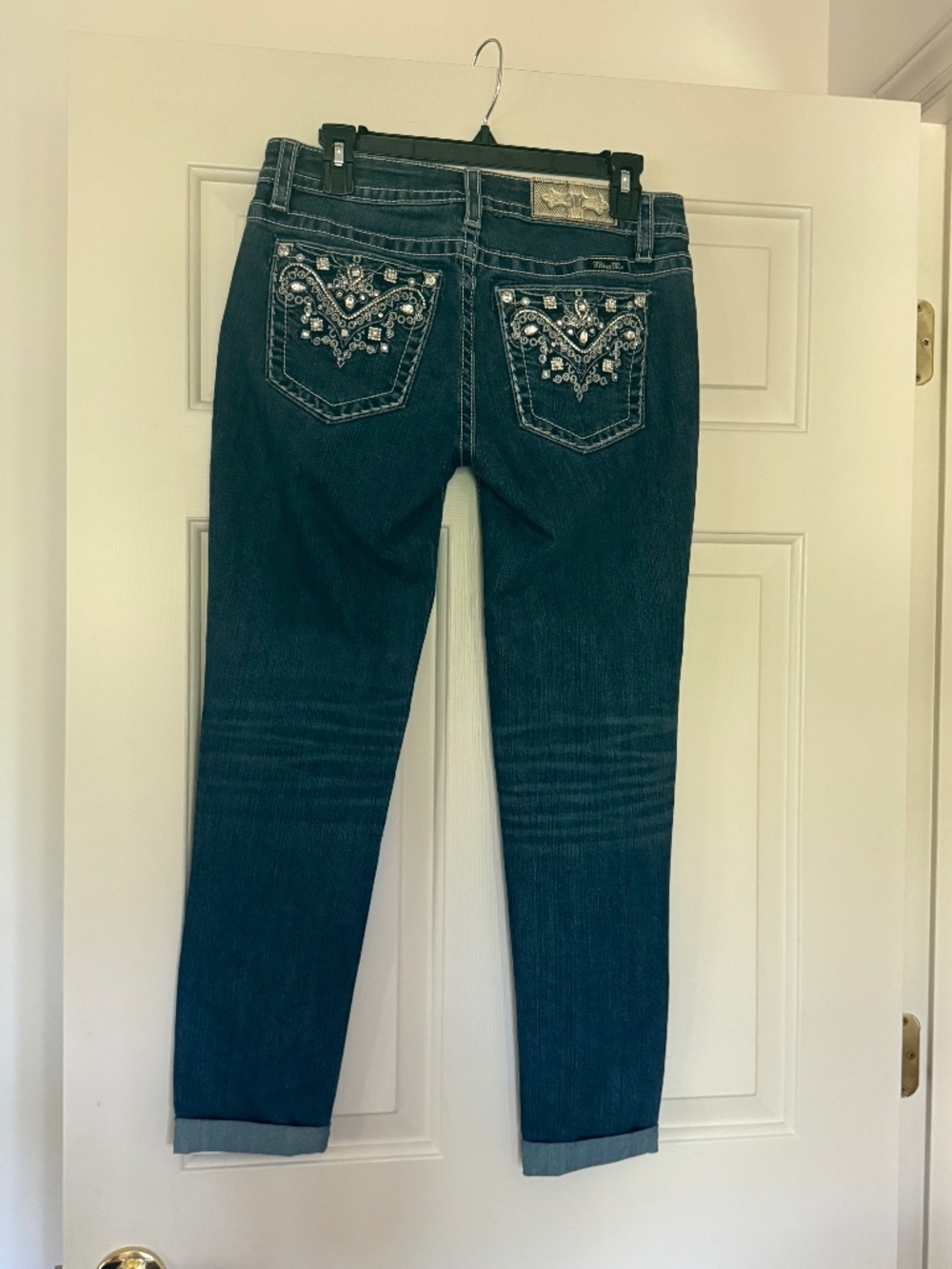 Like New Miss Me Hailey Ankle Cuffed Skinny Dark Blue Jean. Size 28